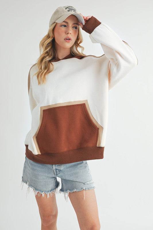 Aemi + Co Color Block Kangaroo Pocketed Hoodie