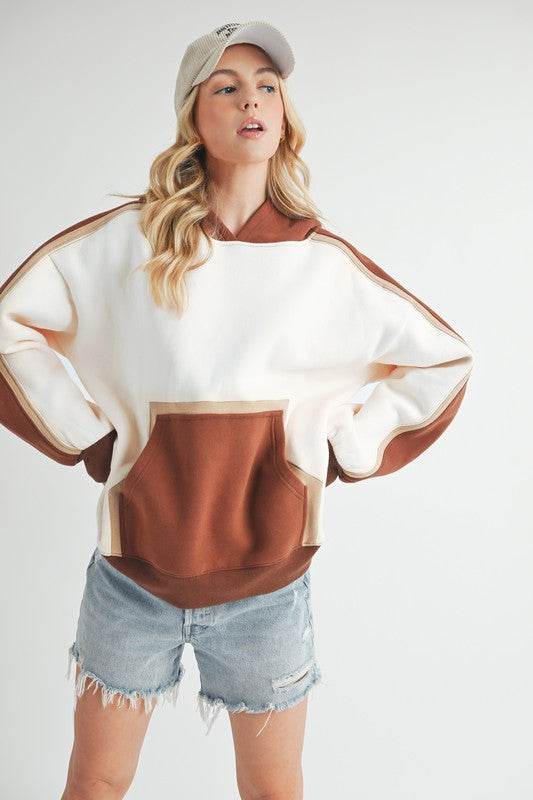 Aemi + Co Color Block Kangaroo Pocketed Hoodie