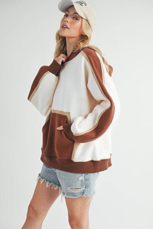 Aemi + Co Color Block Kangaroo Pocketed Hoodie