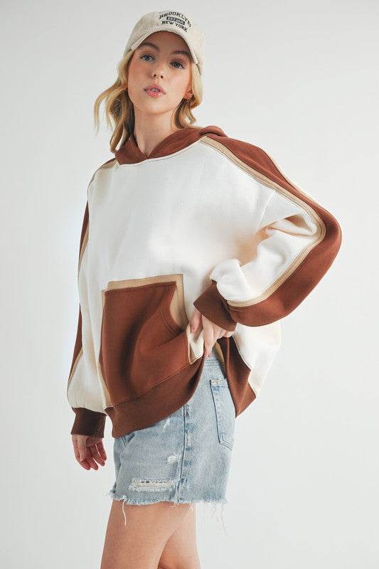 Aemi + Co Color Block Kangaroo Pocketed Hoodie