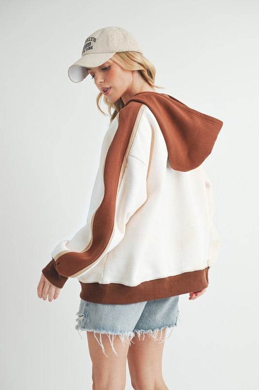Aemi + Co Color Block Kangaroo Pocketed Hoodie