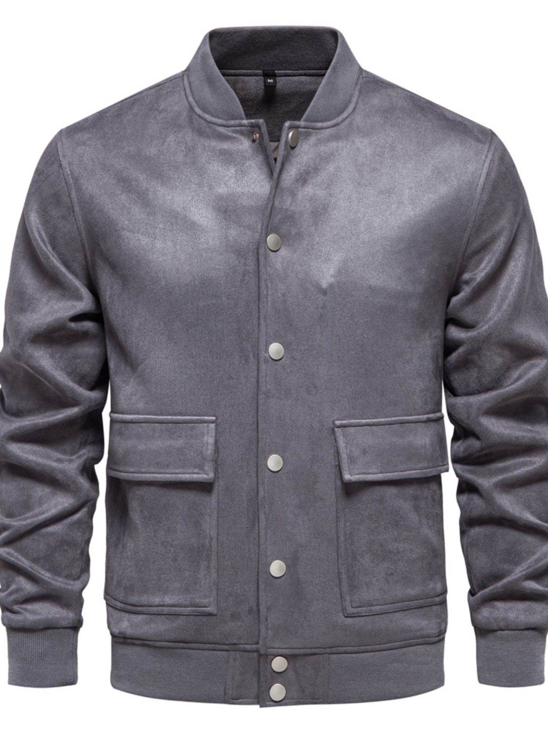 Men's Baseball Collar Snap Down Jacket for Casual Wear