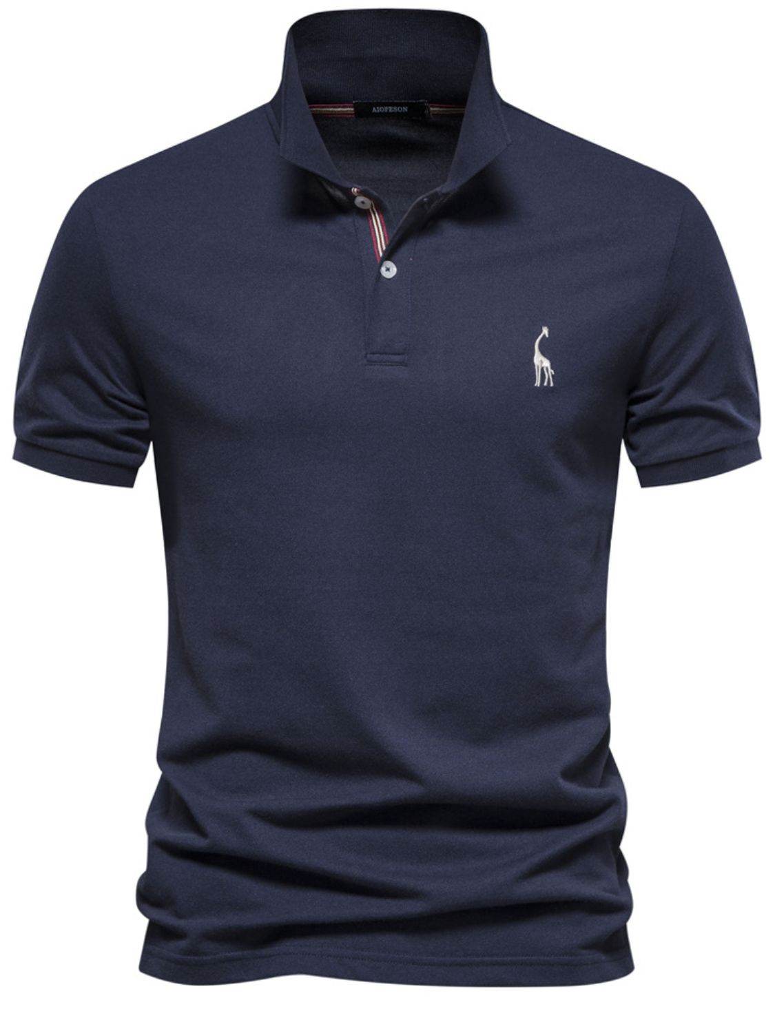 Men's Giraffe Embroidered Short Sleeve Polo Shirt Casual