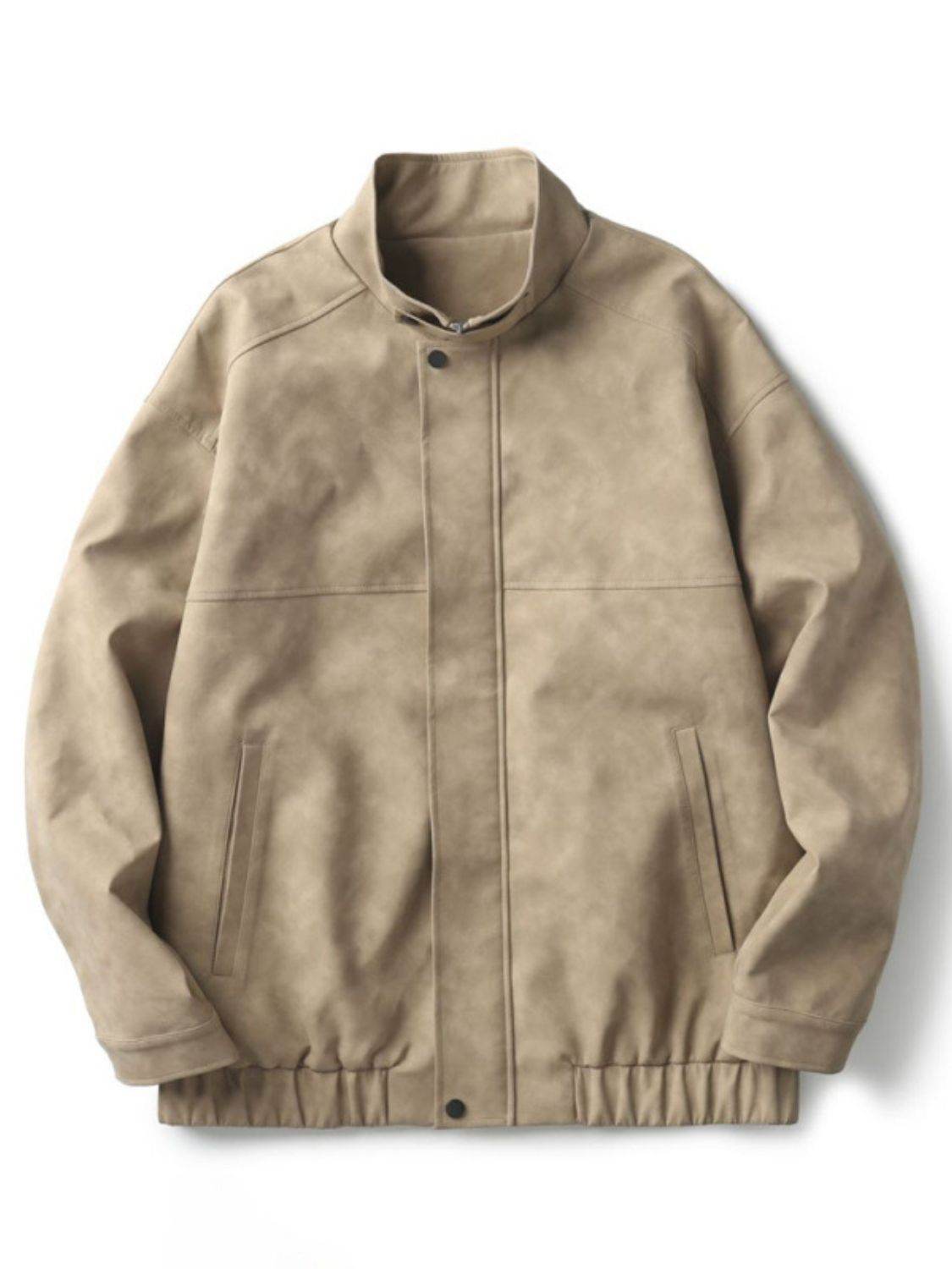 Men's Plus Size Zip Up Stand Collar Biker Jacket for Comfort