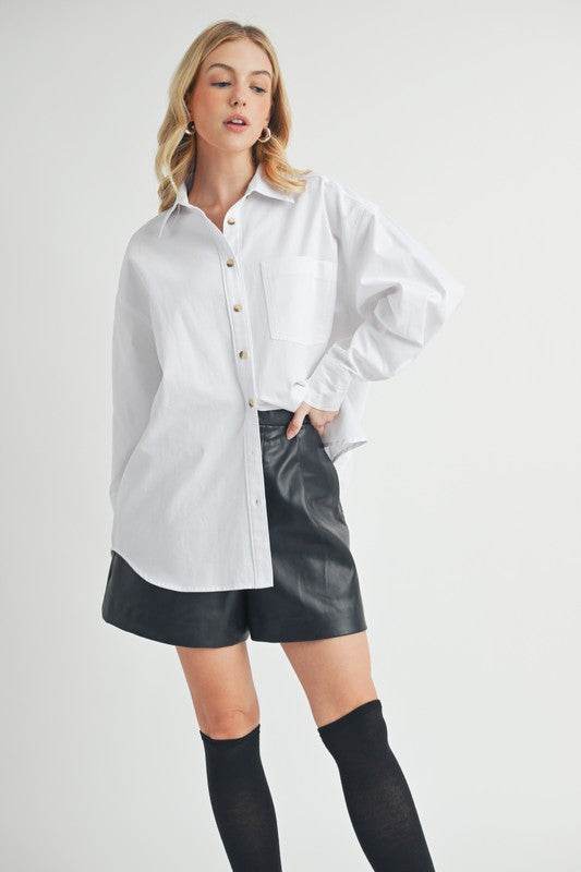 Aemi + Co High-Low Collared Neck Drop Shoulder Shirt - Mayzelyn Shop