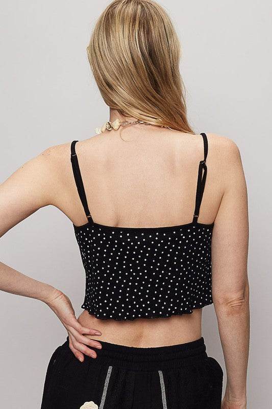 POL Polka Dot Adjustable Strap Cropped Knit Cami - Mayzelyn Shop