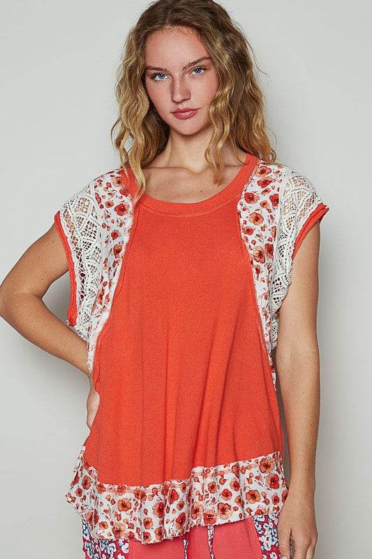 POL Floral Frayed Hem Crochet Cap Sleeve Top - Mayzelyn Shop