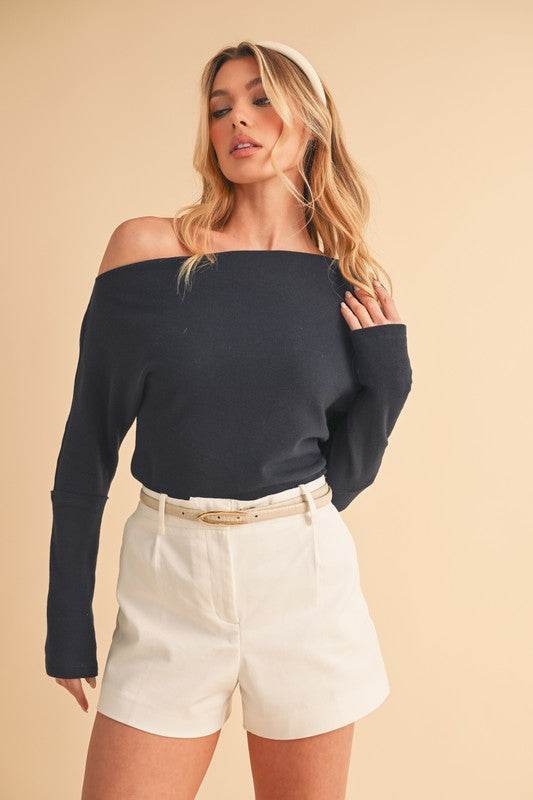 Aemi + Co One Shoulder Long Sleeve Knit Top - Mayzelyn Shop