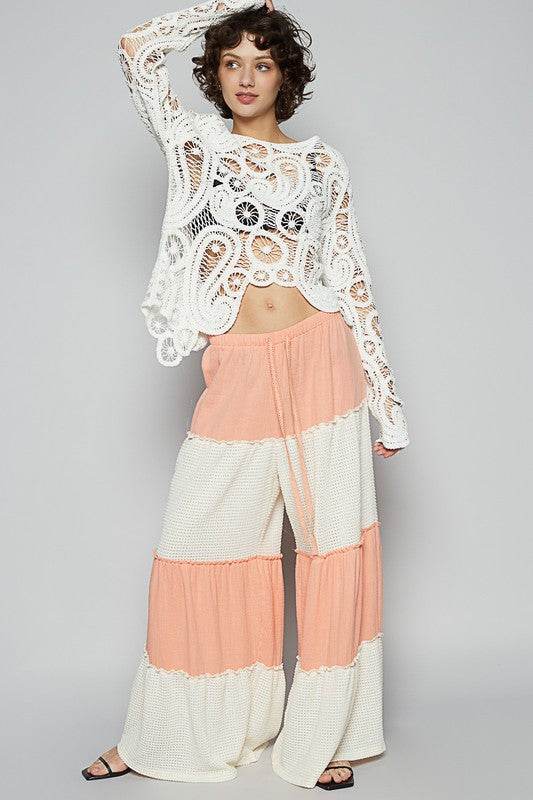 POL Two Tone Drawstring Wide Leg Pants - Mayzelyn Shop