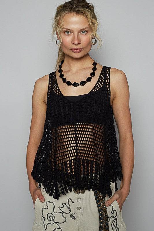 POL V-Neck Sleeveless Woven Crochet Knit Cover Up - Mayzelyn Shop