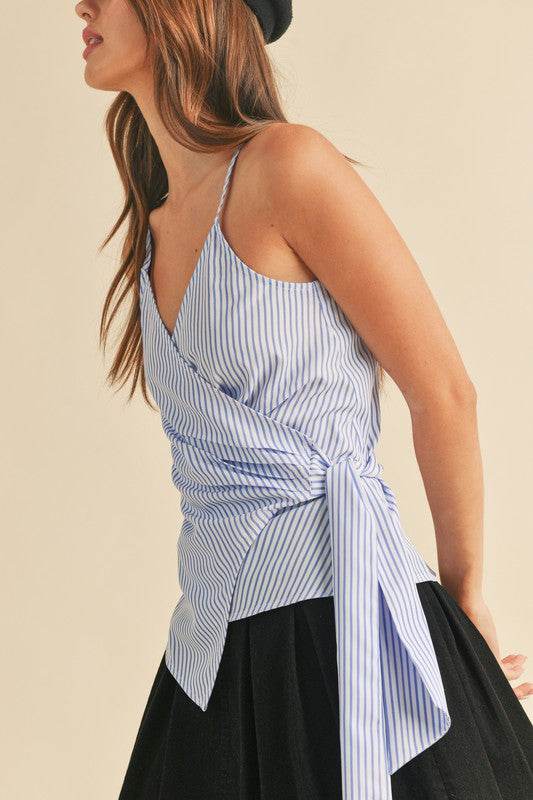 Aemi + Co Side Knotted Surplice Striped Cami - Mayzelyn Shop