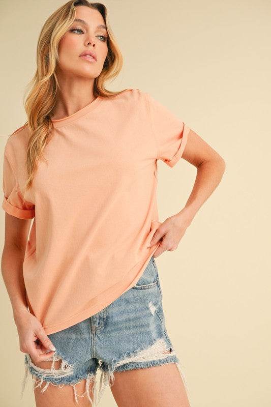 Aemi + Co Exposed Seam Round Neck Short Sleeve T-Shirt - Mayzelyn Shop