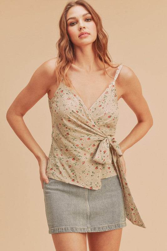 Aemi + Co Ditsy Floral Surplice Adjustable Straps Cami - Mayzelyn Shop