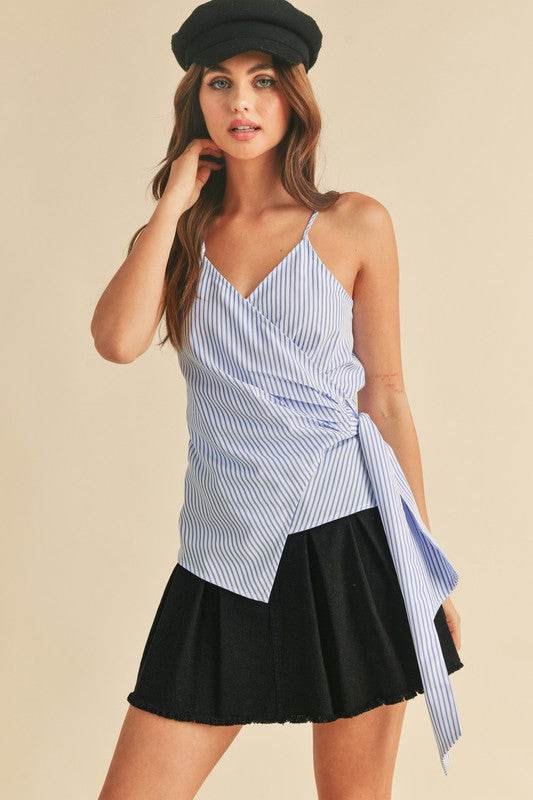 Aemi + Co Side Knotted Surplice Striped Cami - Mayzelyn Shop