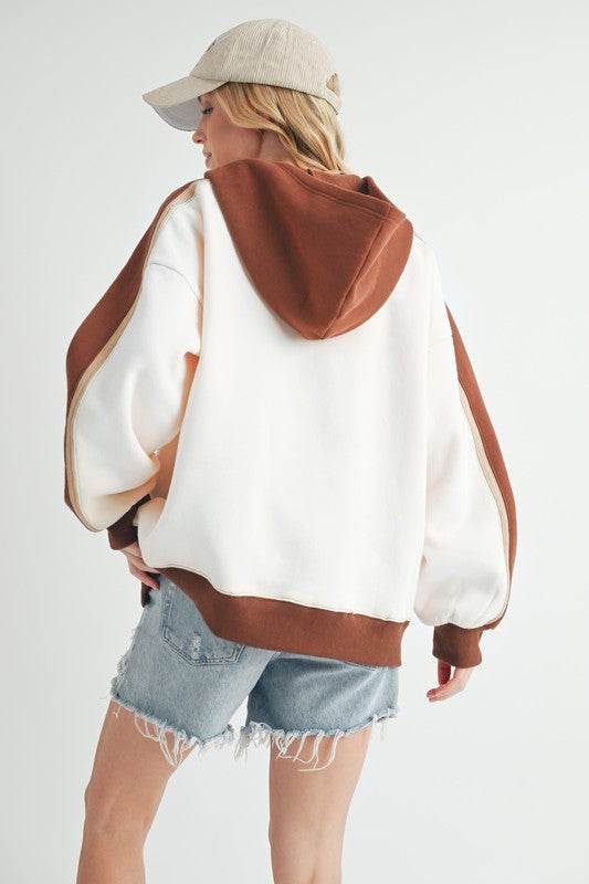 Aemi + Co Color Block Kangaroo Pocketed Hoodie - Mayzelyn Shop