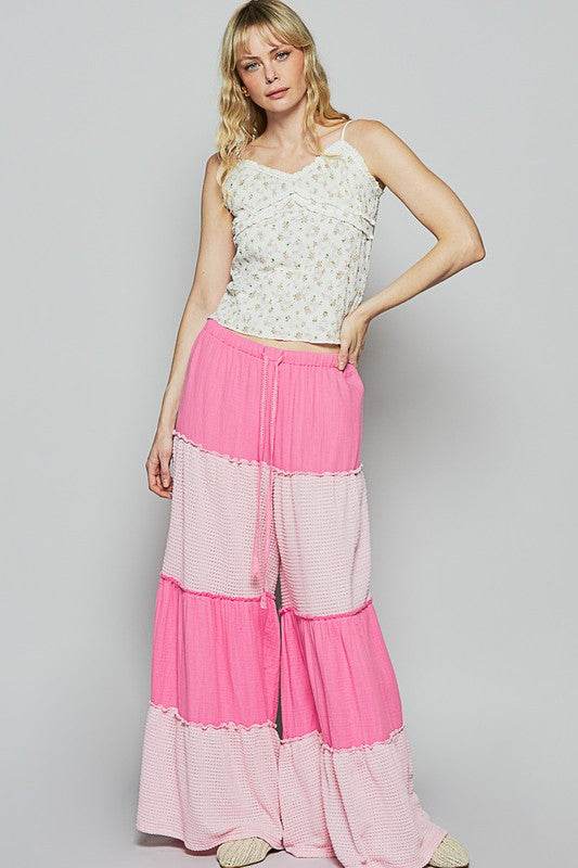 POL Two Tone Drawstring Wide Leg Pants - Mayzelyn Shop