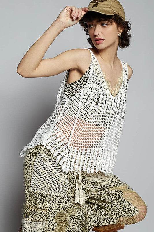 POL V-Neck Sleeveless Woven Crochet Knit Cover Up - Mayzelyn Shop