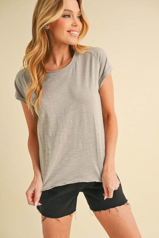 Aemi + Co Lettuce Edge Round Neck Short Sleeve T-Shirt - Mayzelyn Shop