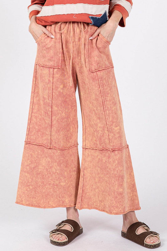 SAGE + FIG Mineral Washed Terry Wide Leg Pants - Mayzelyn Shop