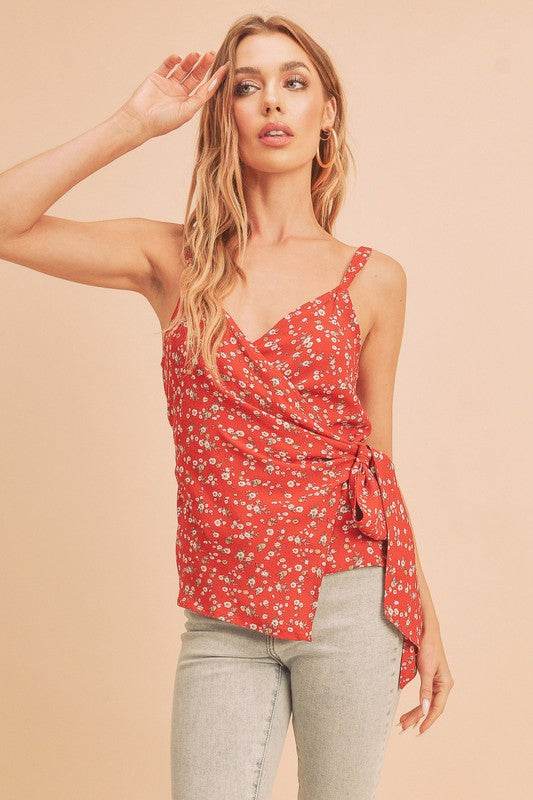 Aemi + Co Ditsy Floral Surplice Adjustable Straps Cami - Mayzelyn Shop