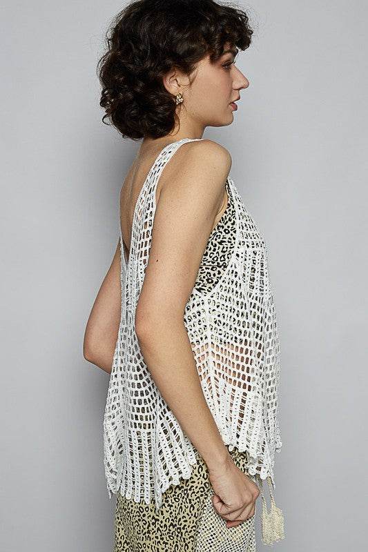 POL V-Neck Sleeveless Woven Crochet Knit Cover Up - Mayzelyn Shop