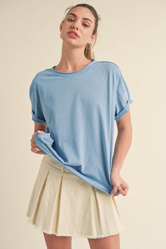 Aemi + Co Exposed Seam Round Neck Short Sleeve T-Shirt - Mayzelyn Shop