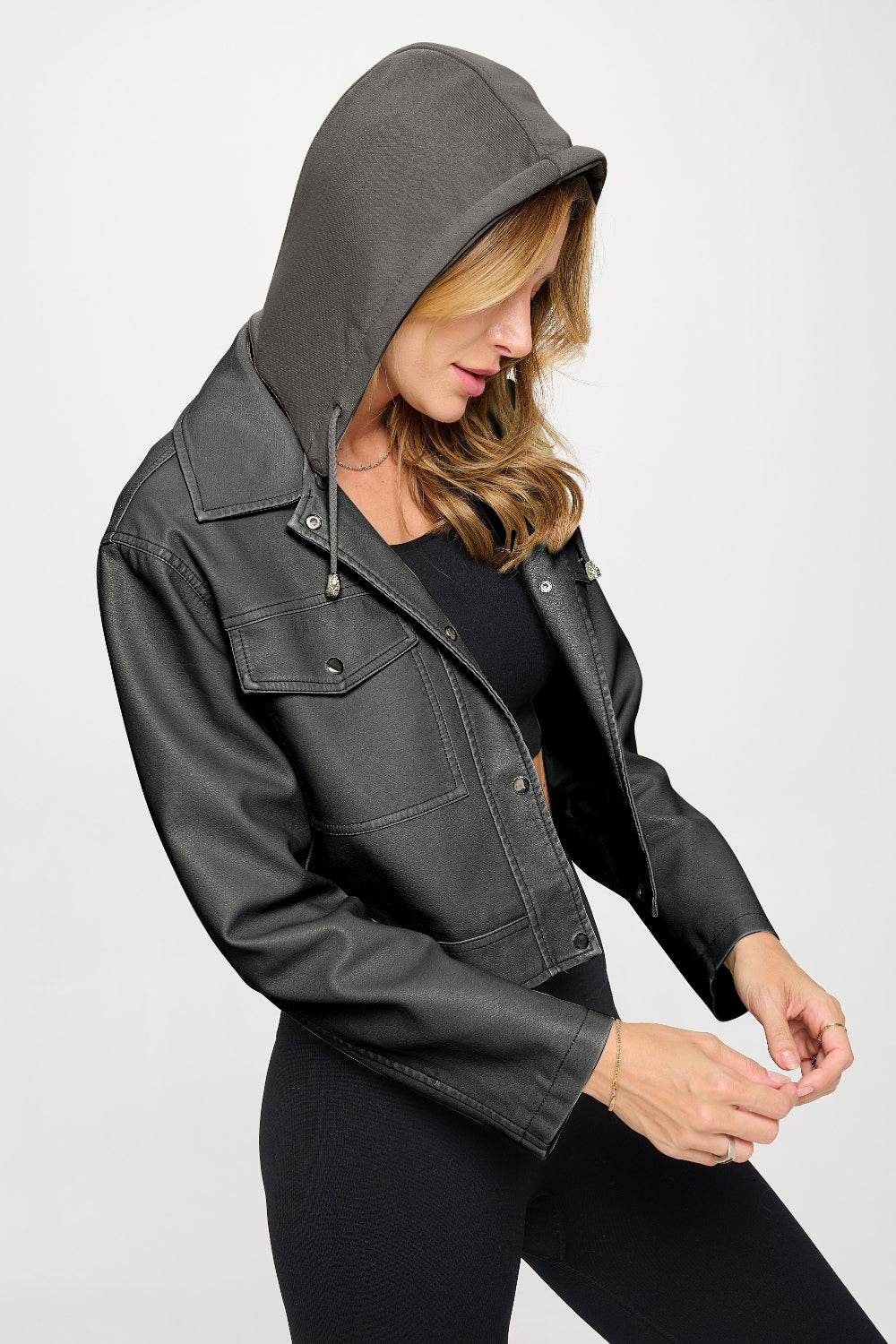 Coalition LA Snap Down Cropped Hooded Jacket - Mayzelyn Shop