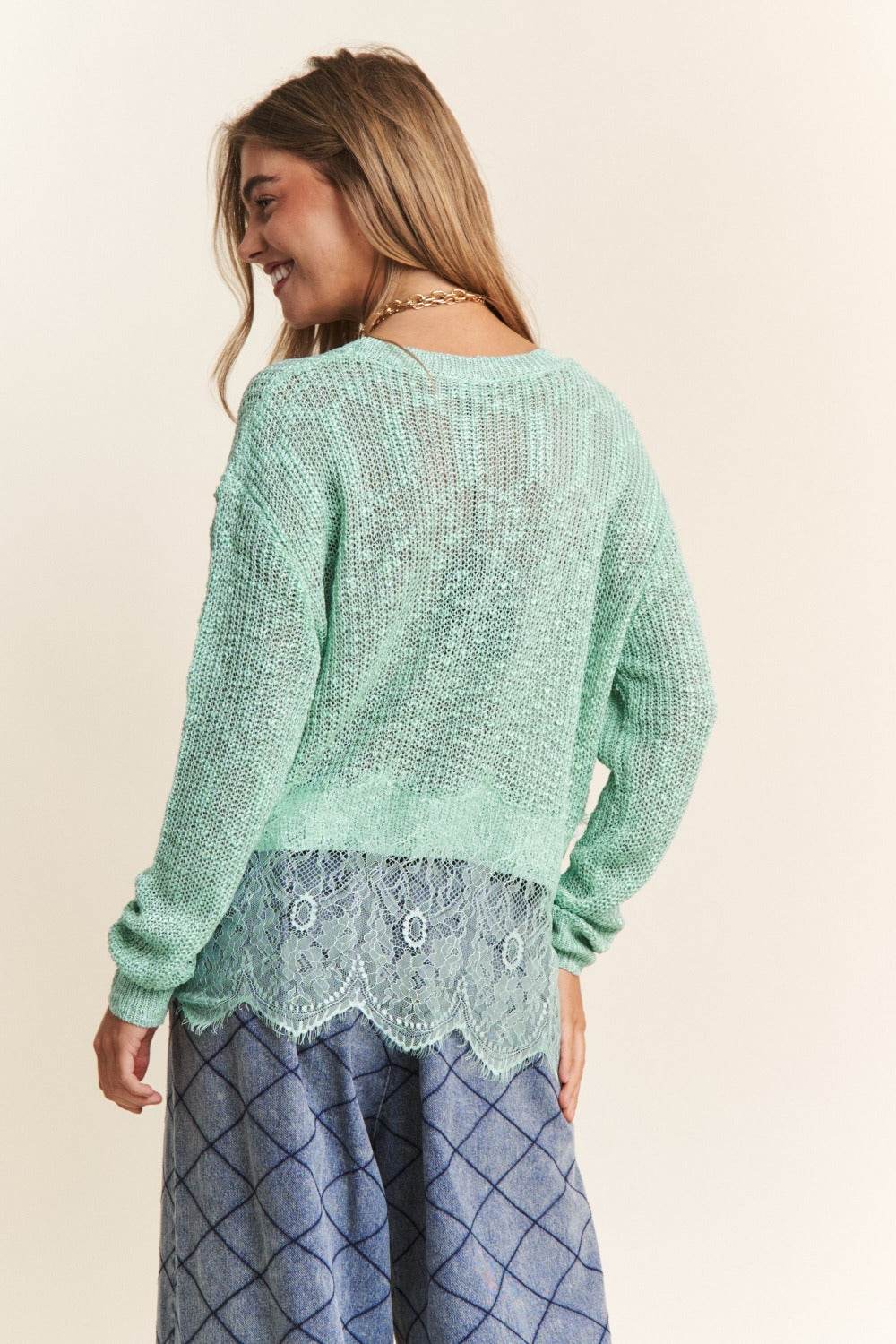 J.NNA Lace Detail Long Sleeve Knit Top - Mayzelyn Shop