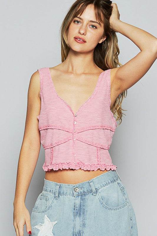 POL Lace Detail V-Neck Cropped Tank - Mayzelyn Shop