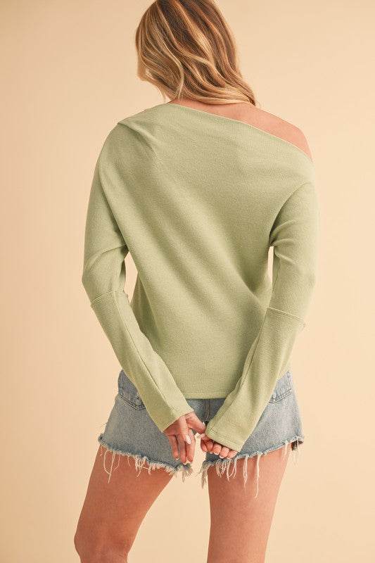 Aemi + Co One Shoulder Long Sleeve Knit Top - Mayzelyn Shop