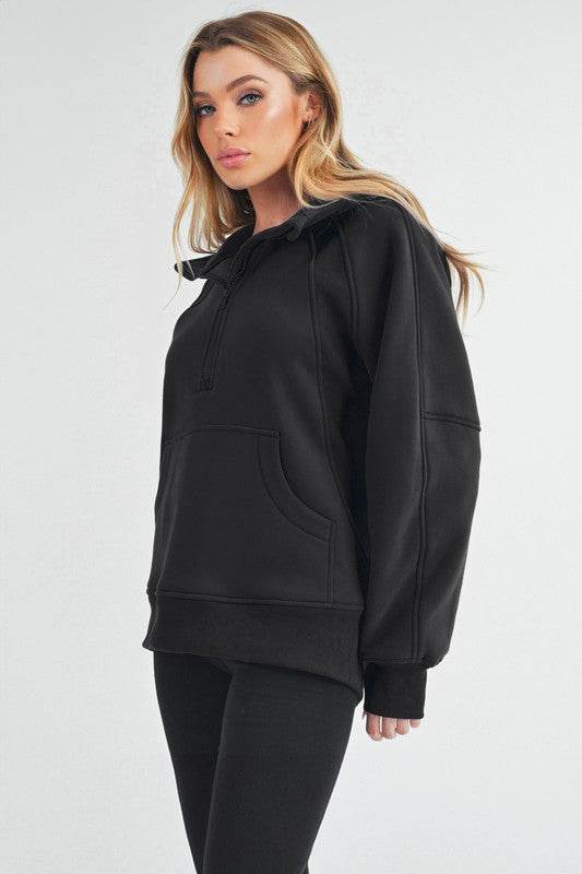 Aemi+Co Half Zip Raglan Sleeve Sweatshirt with Kangaroo Pocket - Mayzelyn Shop