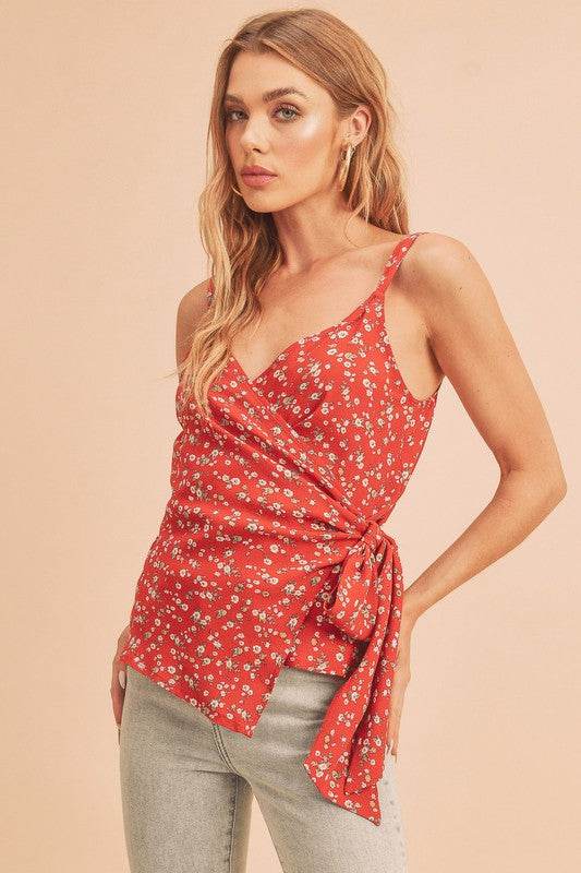 Aemi + Co Ditsy Floral Surplice Adjustable Straps Cami - Mayzelyn Shop