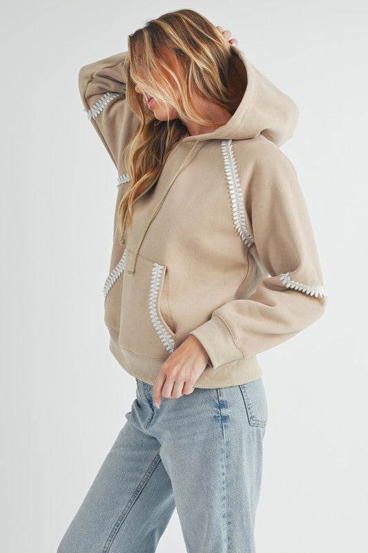 Aemi + Co Lace Detail Drawstring Hoodie with Kangaroo Pocket - Mayzelyn Shop