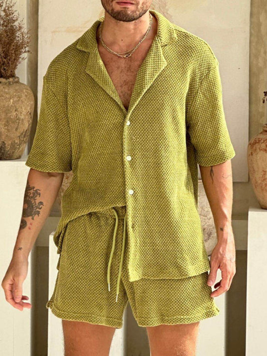 Men's Plus Size Button Down Half Sleeve Top and Shorts Set - Mayzelyn Shop