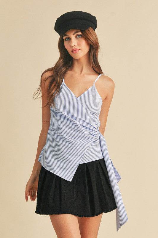 Aemi + Co Side Knotted Surplice Striped Cami - Mayzelyn Shop