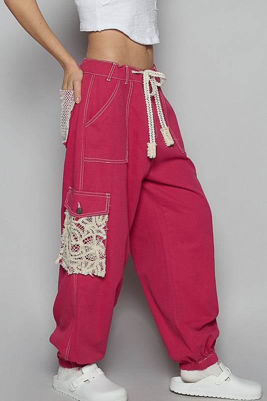 POL Crochet Overlay Pockets Drawstring Pants - Mayzelyn Shop