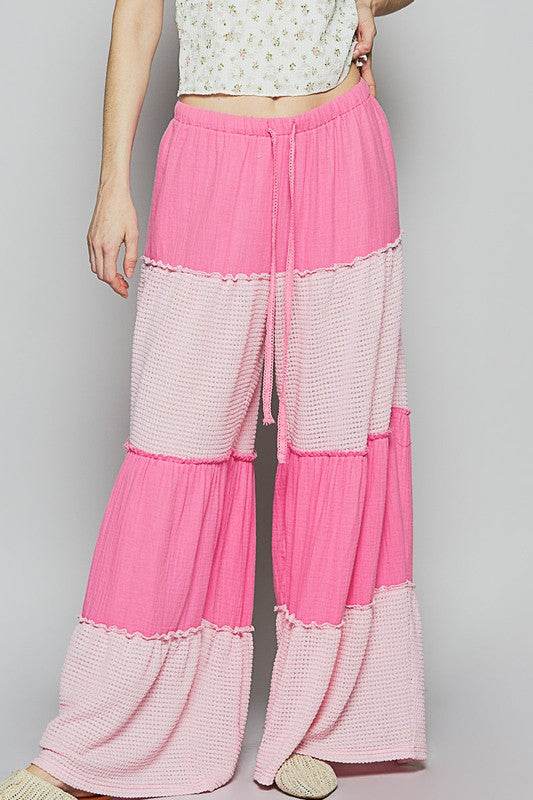 POL Two Tone Drawstring Wide Leg Pants - Mayzelyn Shop