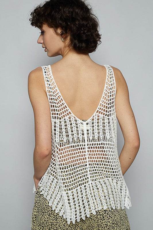 POL V-Neck Sleeveless Woven Crochet Knit Cover Up - Mayzelyn Shop