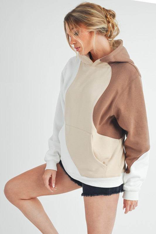 Aemi + Co Color Block Hoodie with Kangaroo Pocket - Mayzelyn Shop