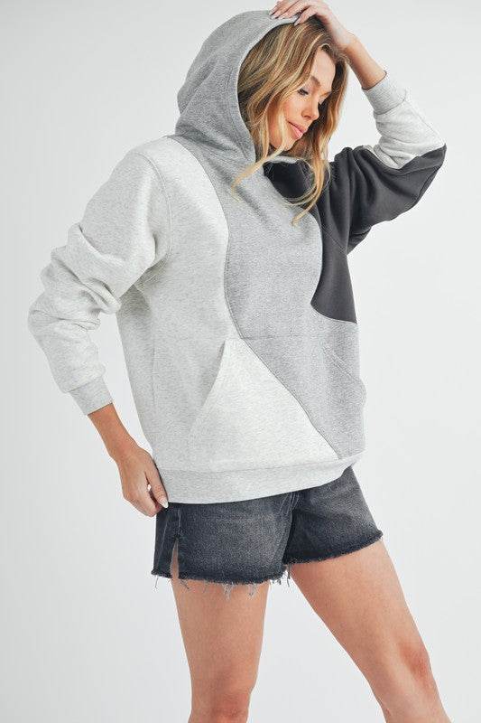 Aemi + Co Color Block Hoodie with Kangaroo Pocket - Mayzelyn Shop