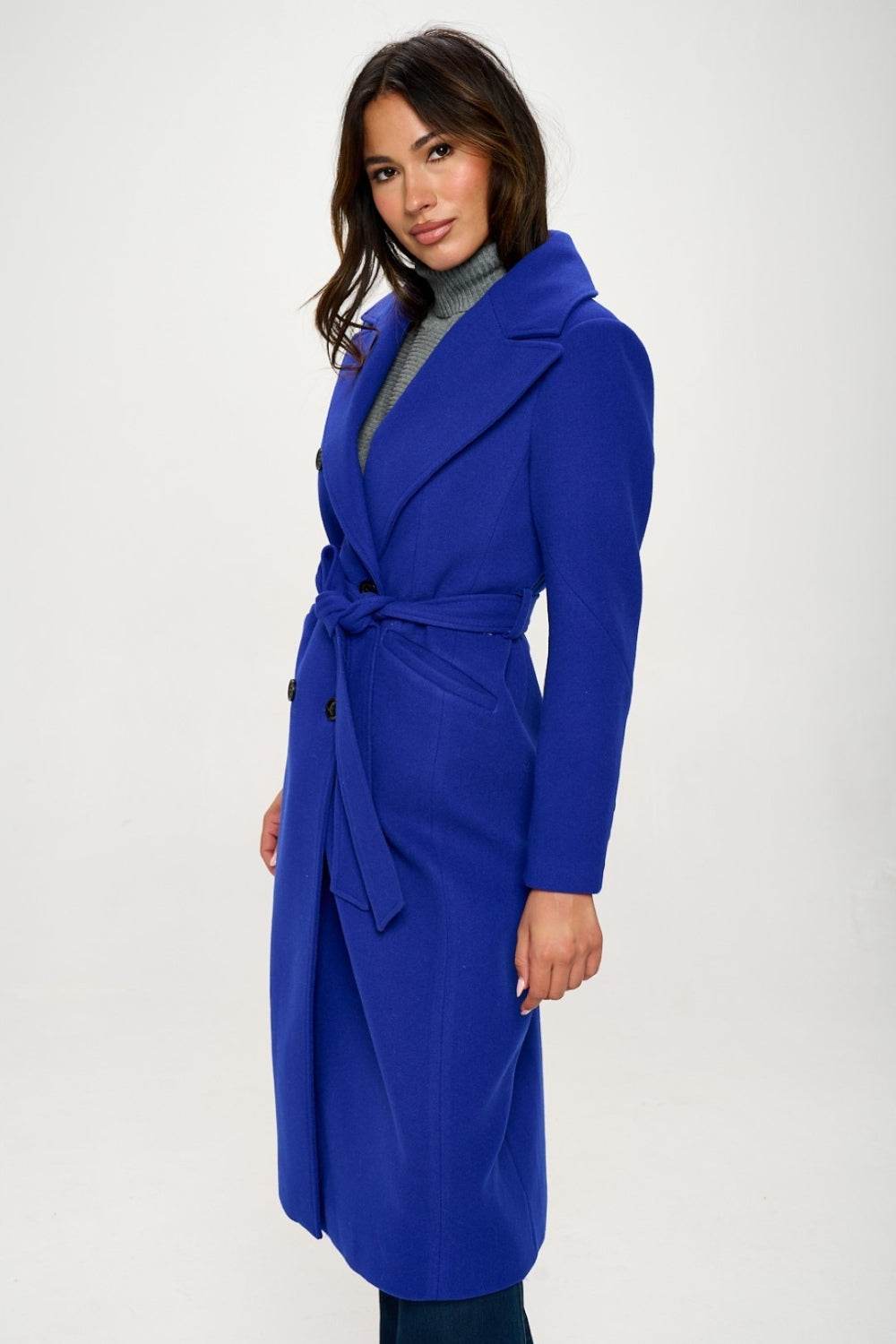 Coalition LA Double-Breasted Longline Coat with Belt - Mayzelyn Shop