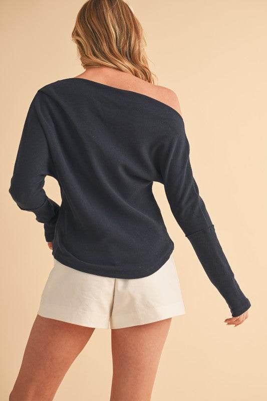 Aemi + Co One Shoulder Long Sleeve Knit Top - Mayzelyn Shop