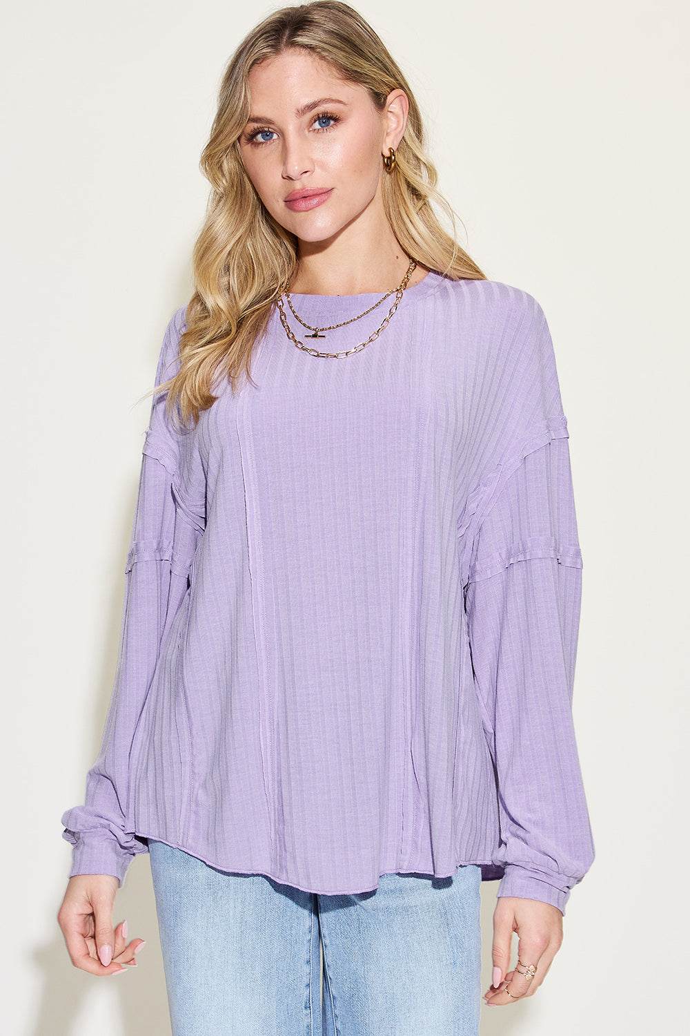 Basic Bae Full Size Ribbed Round Neck Long Sleeve T-Shirt - Mayzelyn Shop