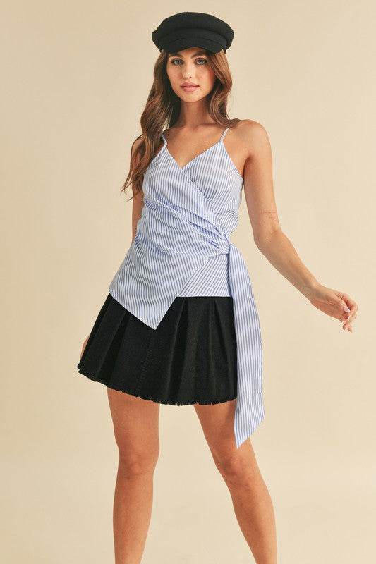 Aemi + Co Side Knotted Surplice Striped Cami - Mayzelyn Shop