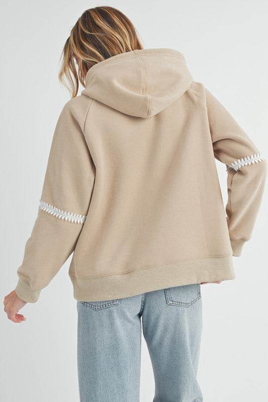 Aemi + Co Lace Detail Drawstring Hoodie with Kangaroo Pocket - Mayzelyn Shop