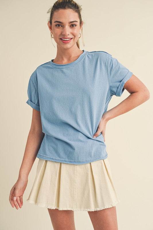 Aemi + Co Exposed Seam Round Neck Short Sleeve T-Shirt