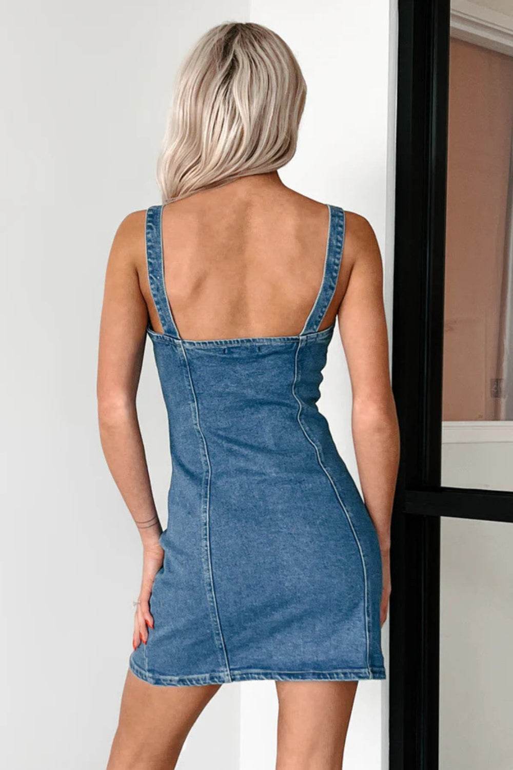 Button Down Mini Cami Denim Dress - Mayzelyn Shop 
