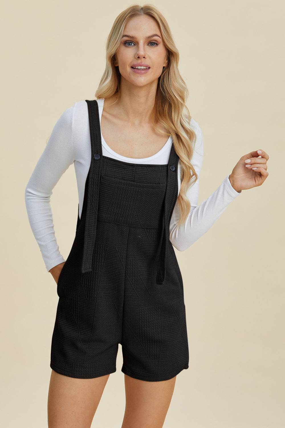 Double Take Full Size Texture Sleeveless Romper for Women