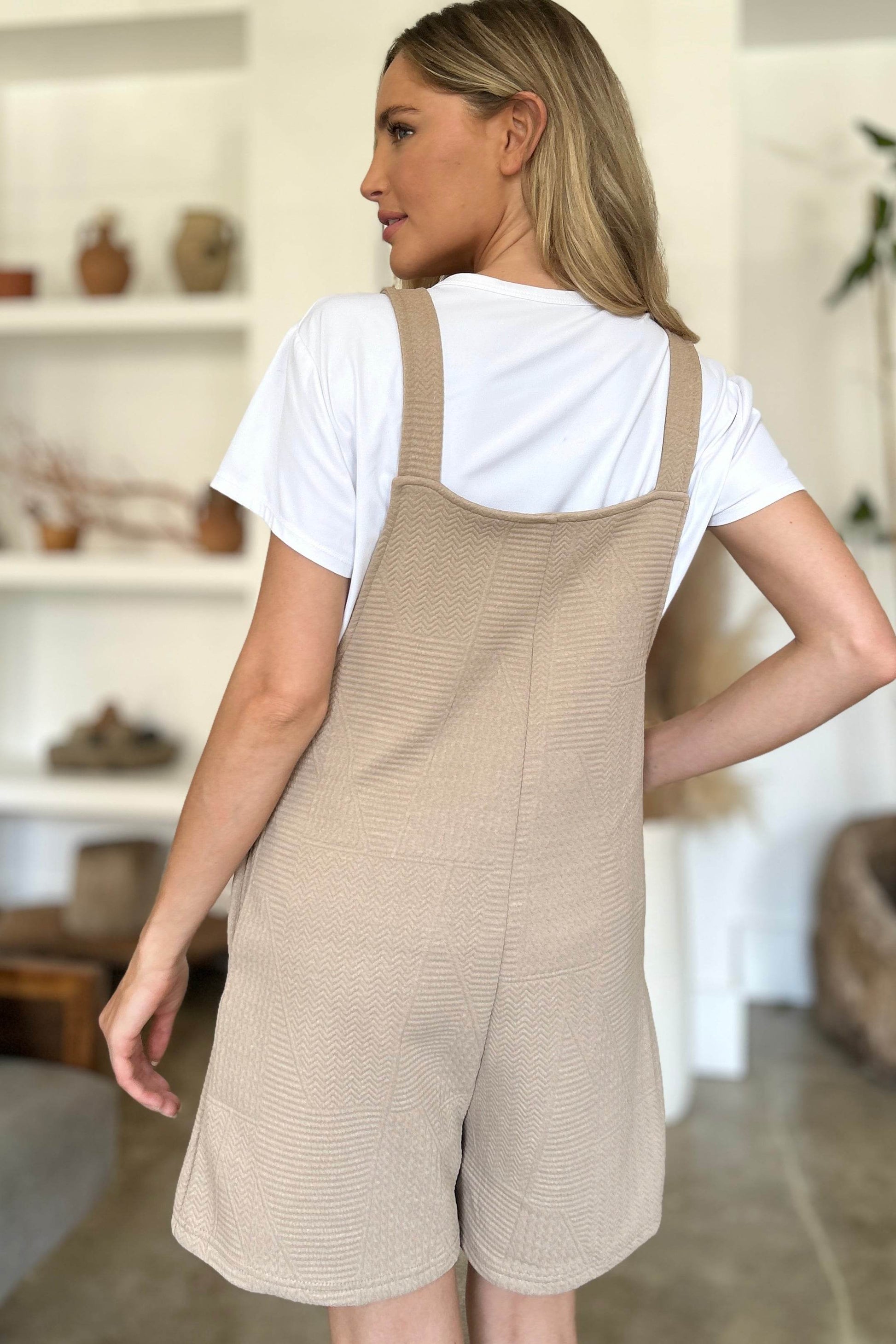 Double Take Full Size Texture Sleeveless Romper for Women