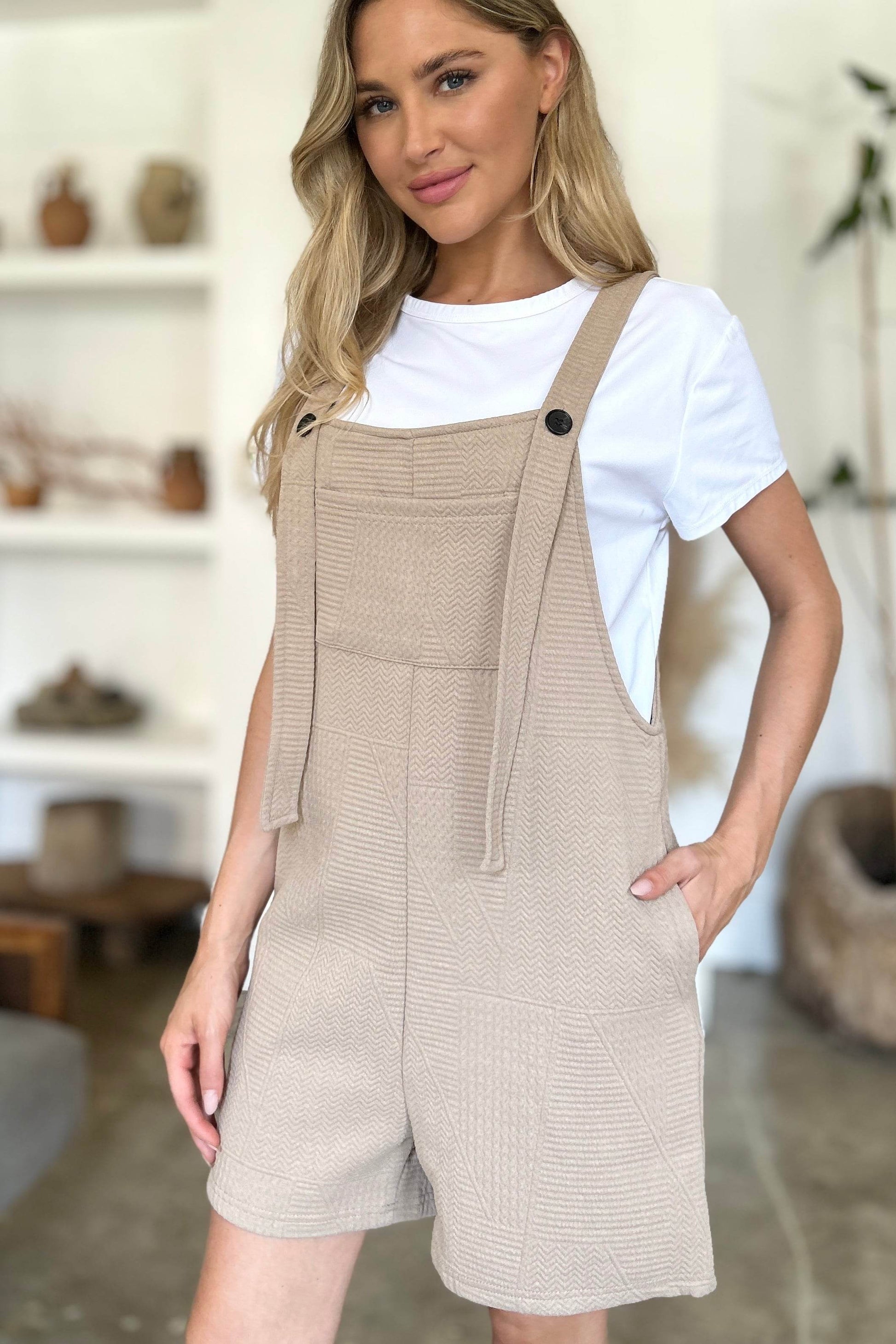Double Take Full Size Texture Sleeveless Romper for Women